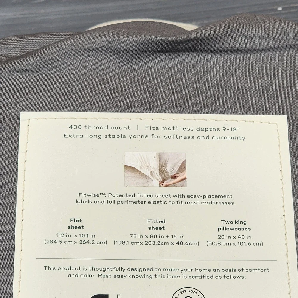 Casaluna King Premium‎ Cotton Percale Sheet Set 400 Thread Count Dark Gray 4pc
